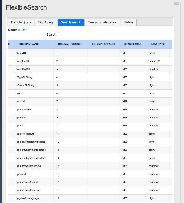 Hybis get table details attributes result